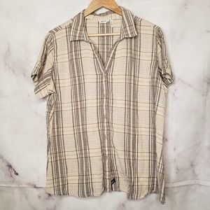 WOOLRICH Cotton Blend Plaid Button Down Short Sleeve Blouse XL